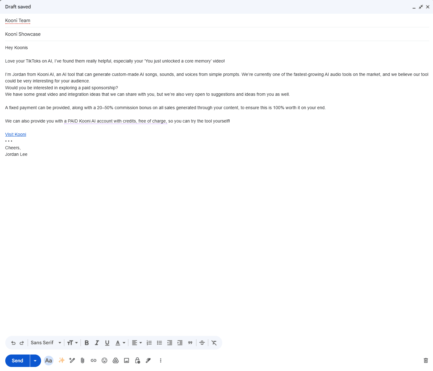 Before - Plain text email